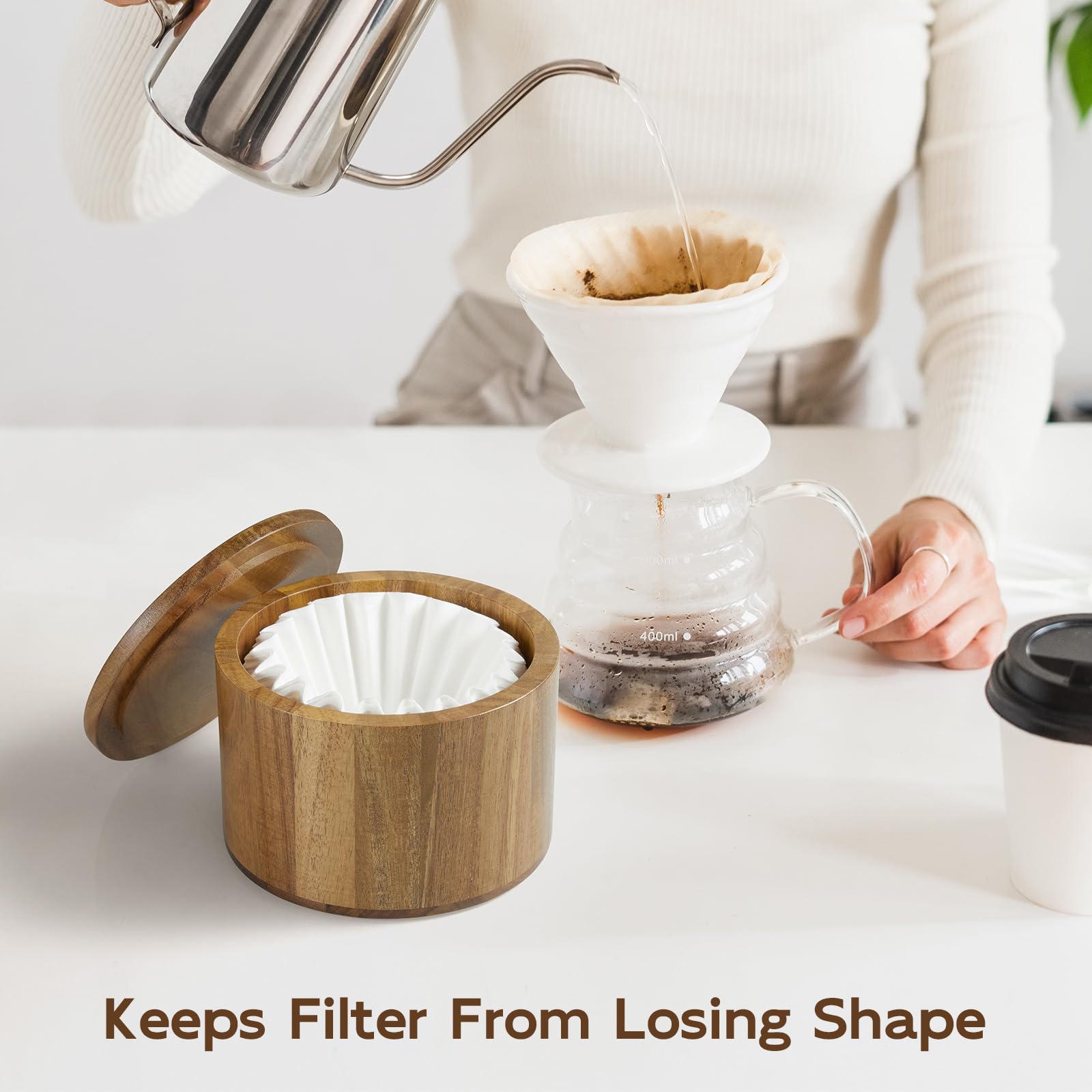 BWODYAY Coffee Filter Holder, Wood Filter Storage Container for Counter, Coffee Bar Accessories for Home Decor