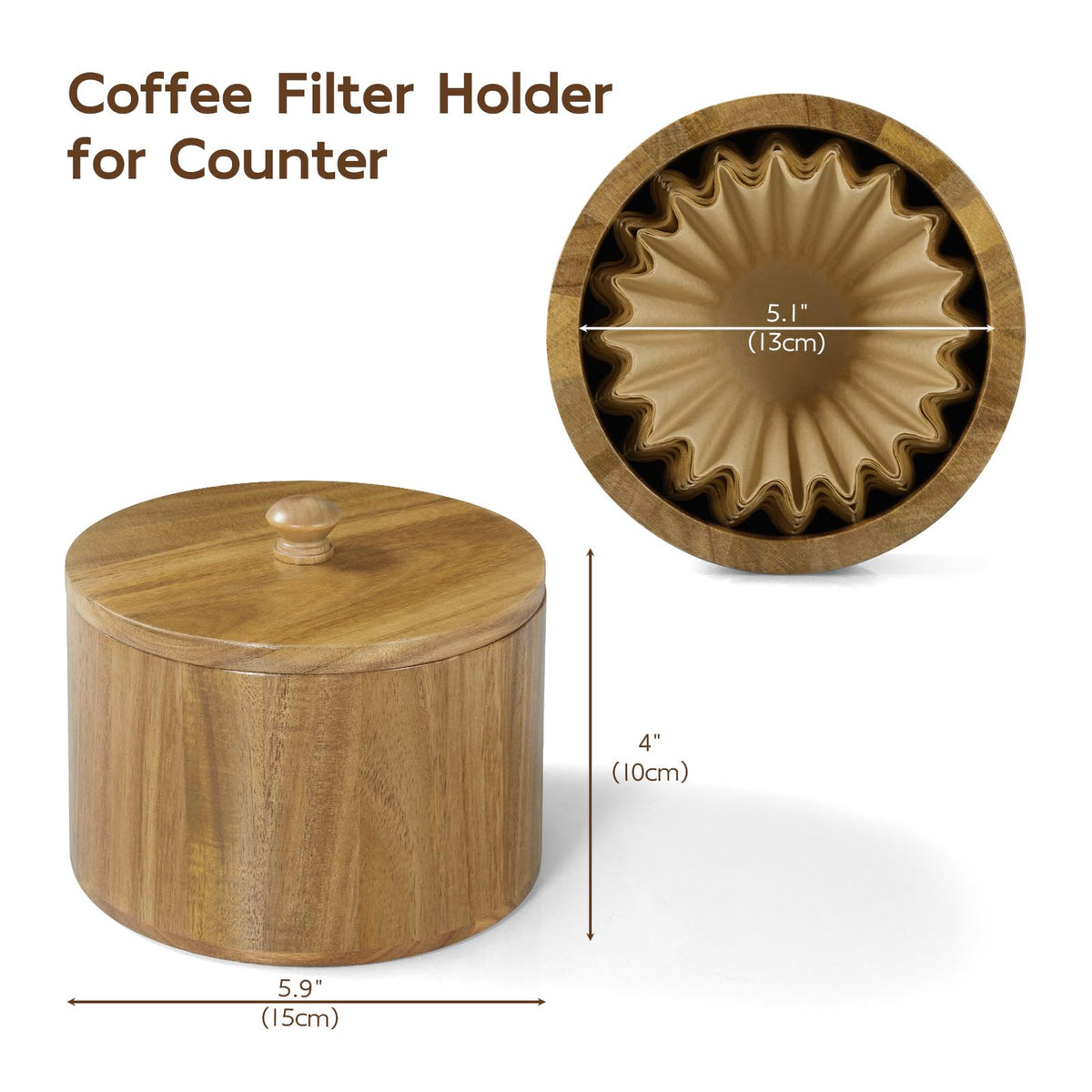 Wood Coffee Filter Holder & Storage Container for Coffee Bar
