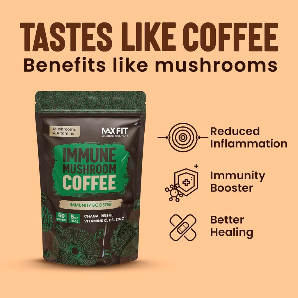 Mushroom Coffee (60 Servings) 10 Mushrooms (Lion’s Mane, Cordyceps, Turkey Tail & Other) Mixed with Gourmet Arabica Instant Coffee | Immune Boosting Coffee for Focus & Gut Health Support