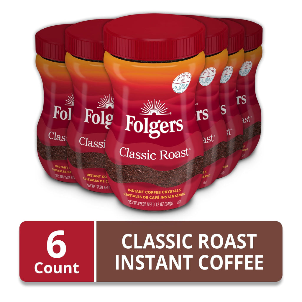 Folgers Classic Roast Instant Coffee, 12 oz Jar (Pack of 6)
