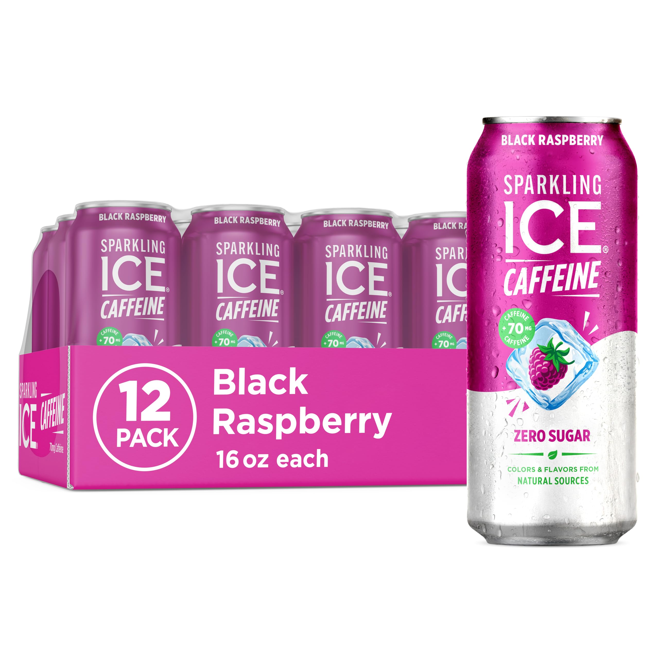 Sparkling Ice +Caffeine Sparkling Water, with Antioxidants and Vitamins, Zero Sugar, 16 fl oz Cans (Pack of 12)