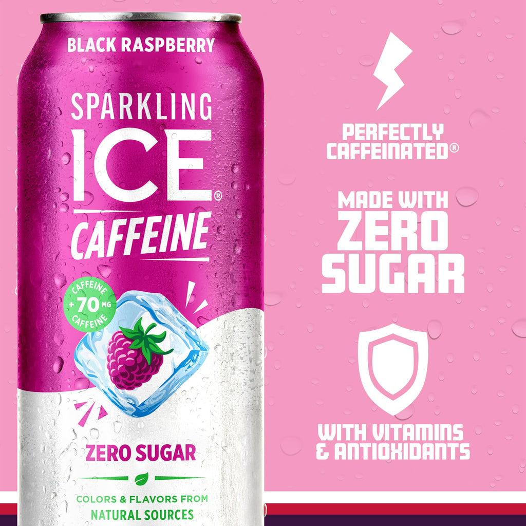 Sparkling Ice +Caffeine Sparkling Water, with Antioxidants and Vitamins, Zero Sugar, 16 fl oz Cans (Pack of 12)
