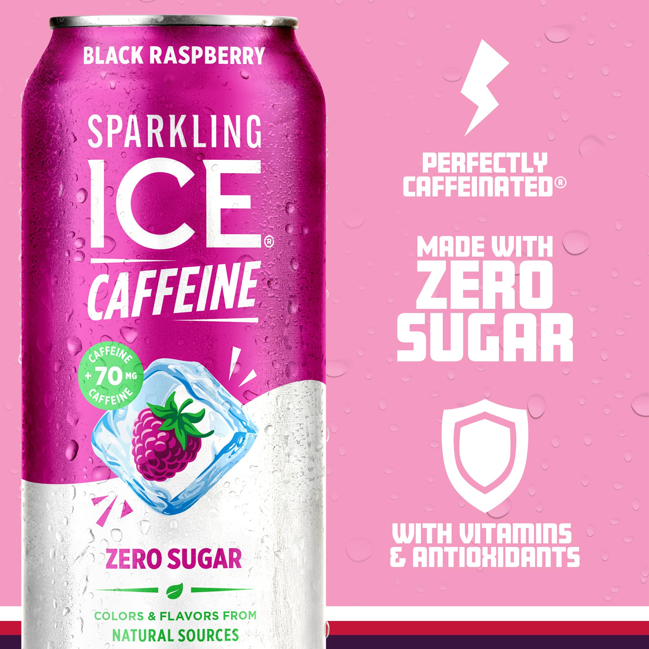 Sparkling Ice +Caffeine Sparkling Water, with Antioxidants and Vitamins, Zero Sugar, 16 fl oz Cans (Pack of 12)