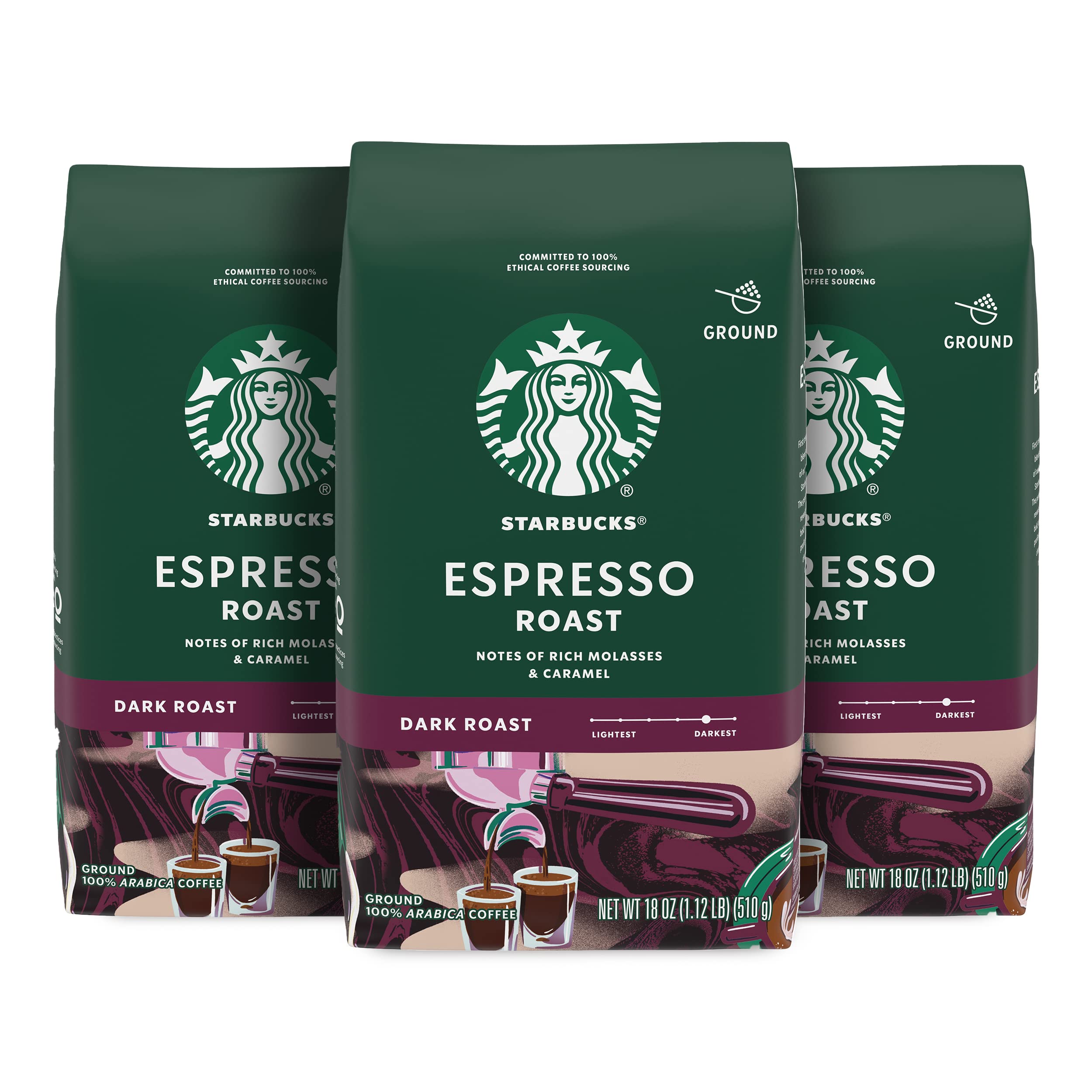 Starbucks Ground Coffee, Dark Roast Coffee, Espresso Roast, 100% Arabica, 1 bag (28 oz)