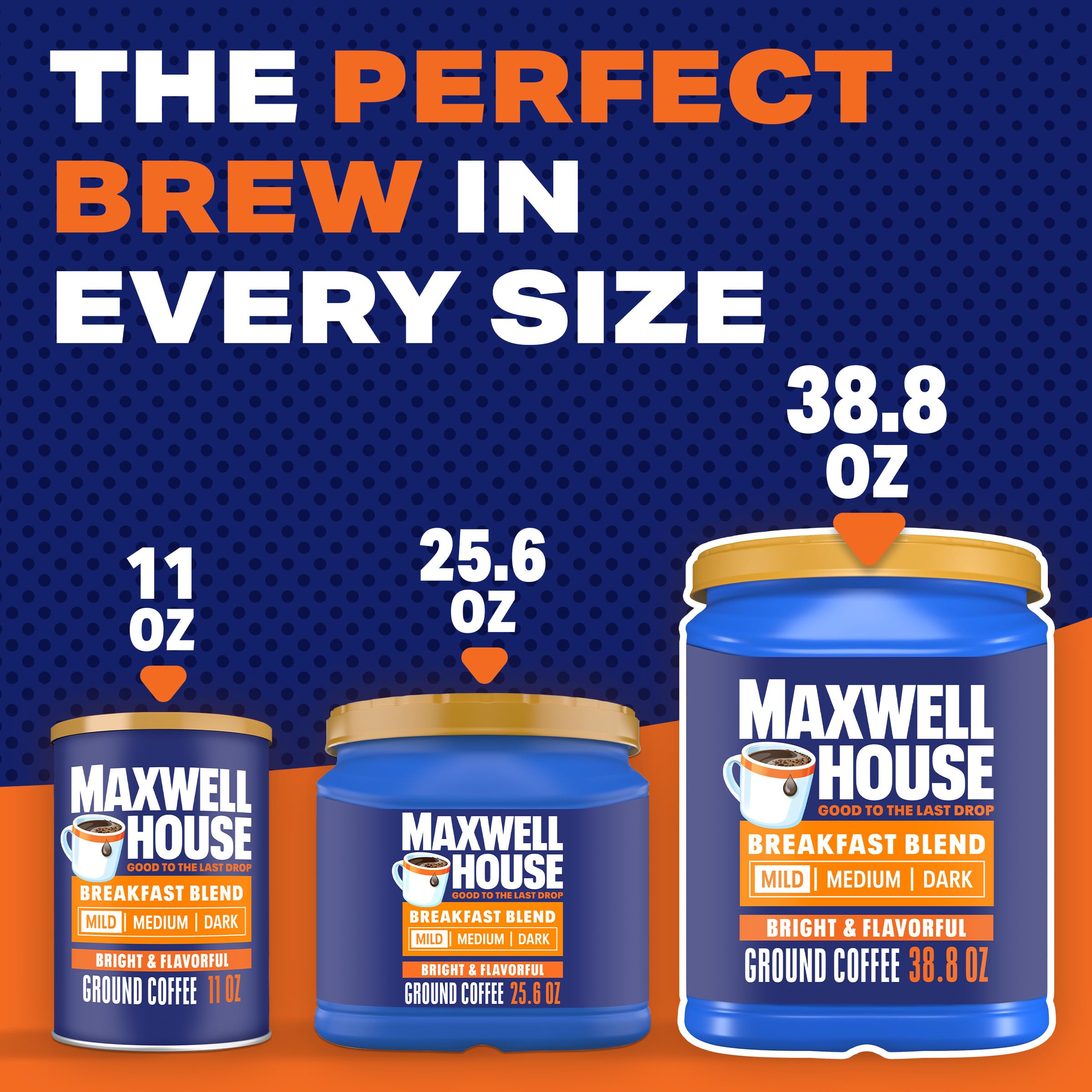 Maxwell House Breakfast Blend Mild Roast Ground Coffee, 38.8 oz Canister (Pack of 21)