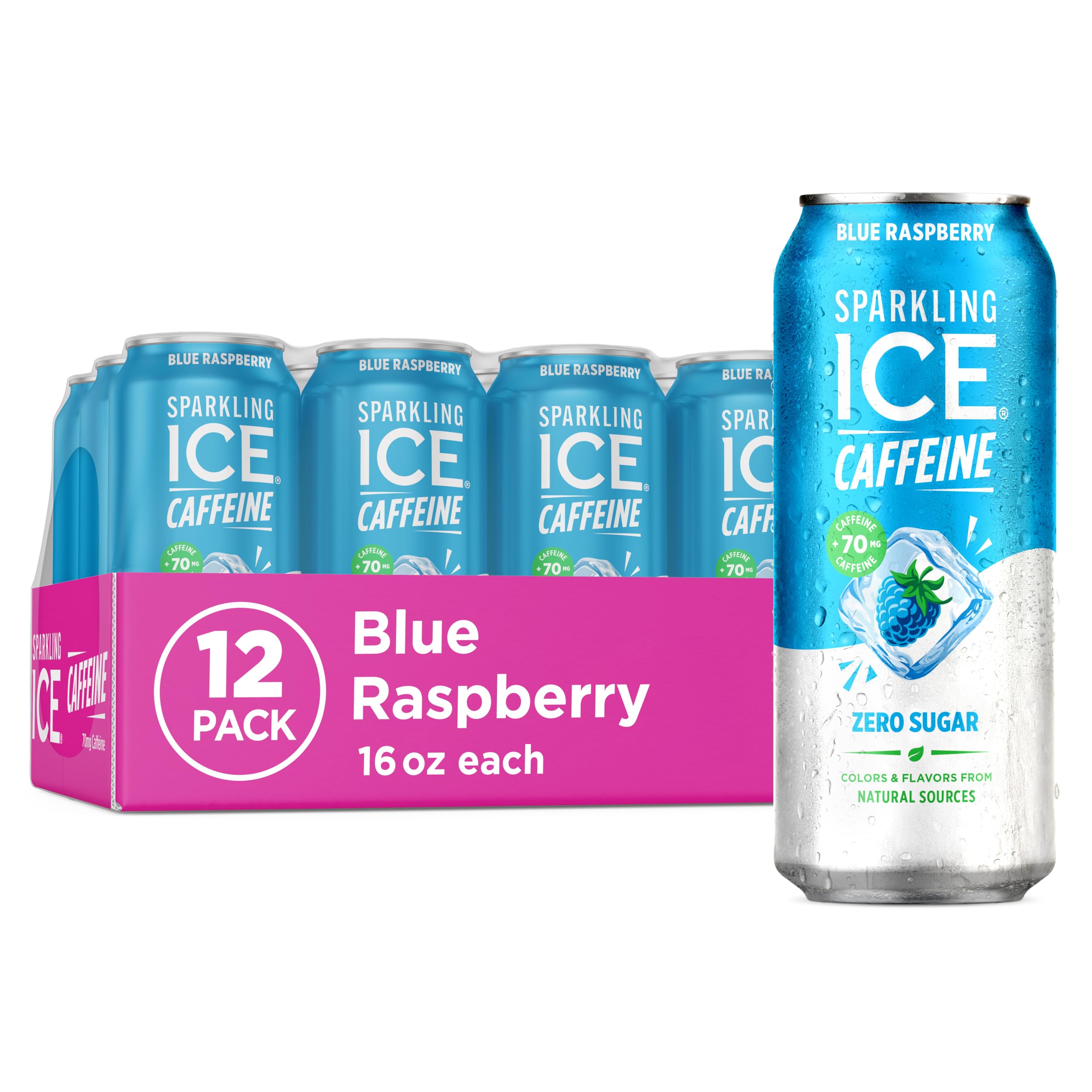 Sparkling Ice +Caffeine Sparkling Water, with Antioxidants and Vitamins, Zero Sugar, 16 fl oz Cans (Pack of 12)