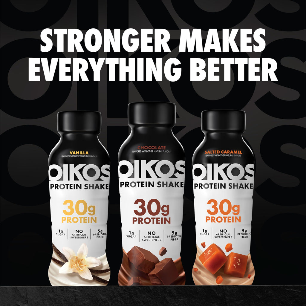 Oikos Protein Shake, 30g High Protein Drinks, Shelf Stable, Ready to Drink, 5g Prebiotic Fiber