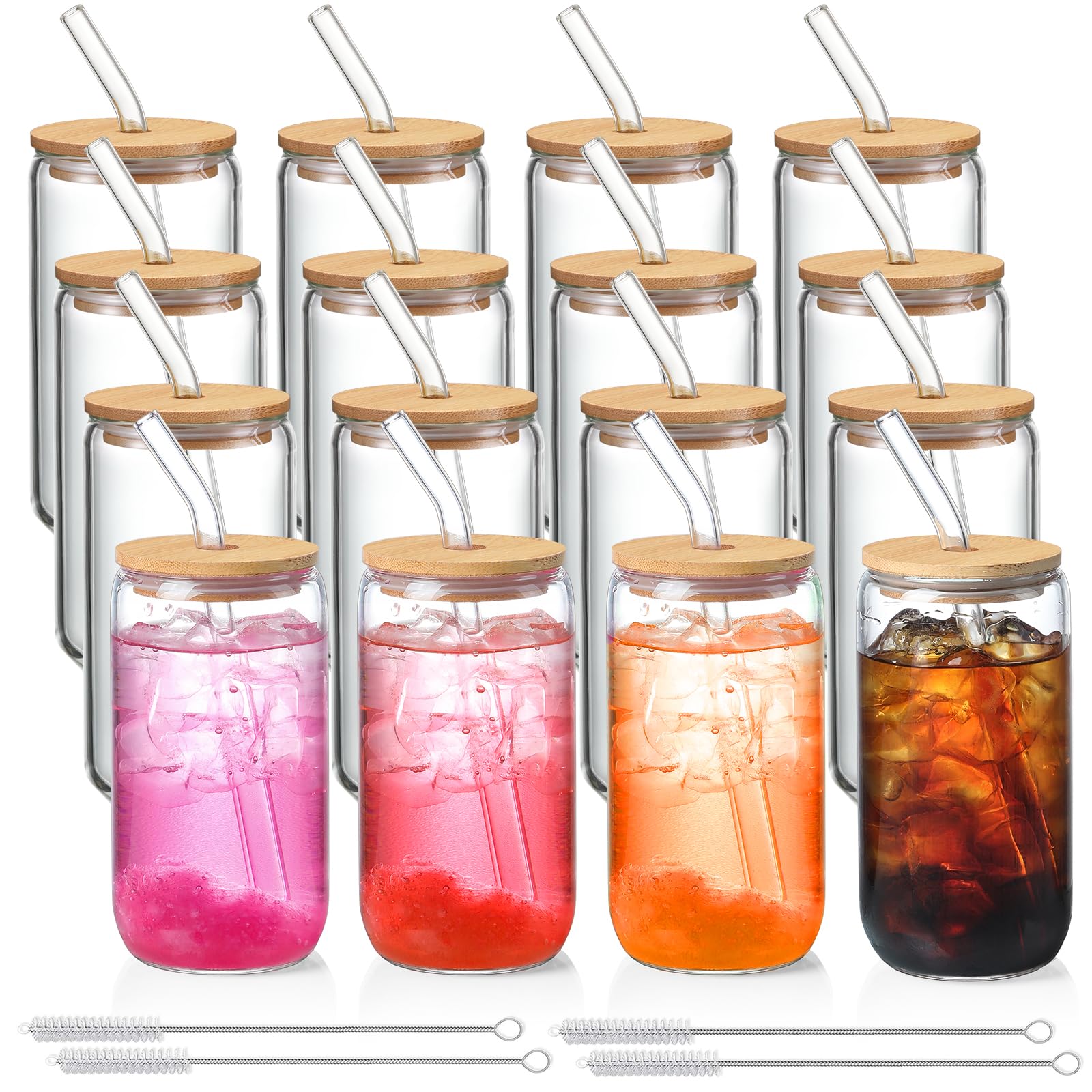 NETANY Drinking Glasses with Bamboo Lids and Glass Straw