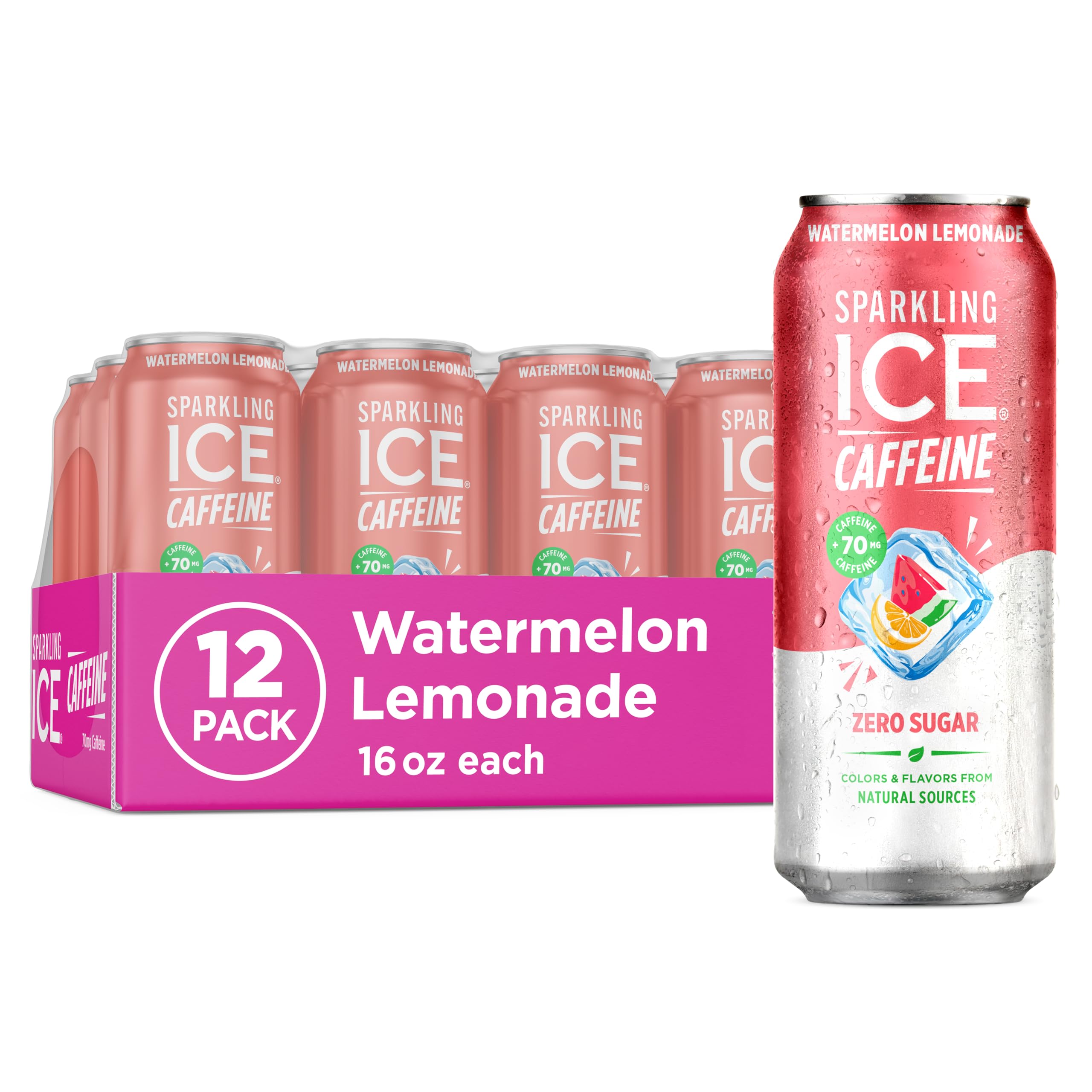 Sparkling Ice +Caffeine Sparkling Water, with Antioxidants and Vitamins, Zero Sugar, 16 fl oz Cans (Pack of 12)