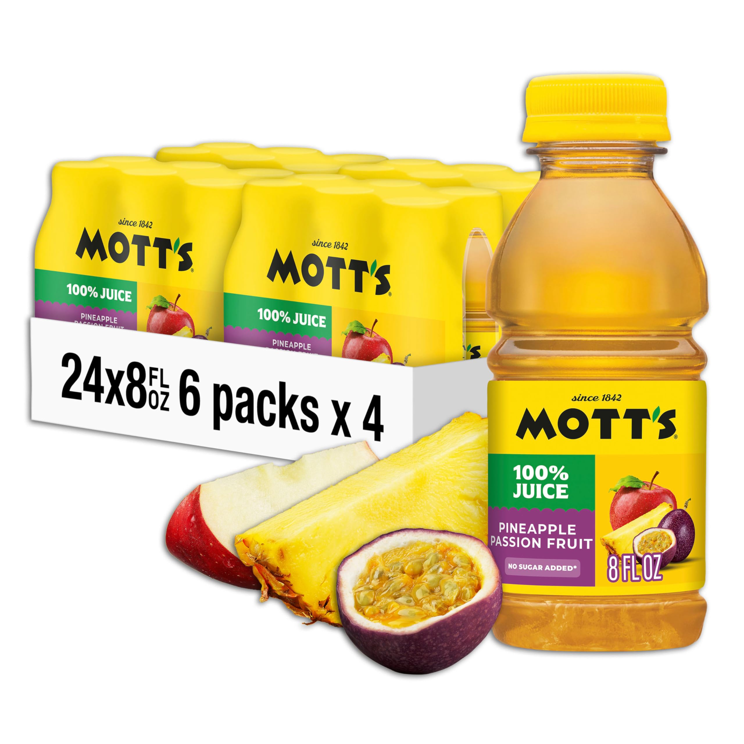 Mott’s 100% Pineapple Passion Fruit Juice Blend, 8 fl oz bottles, 24 Count (4 Packs Of 6)