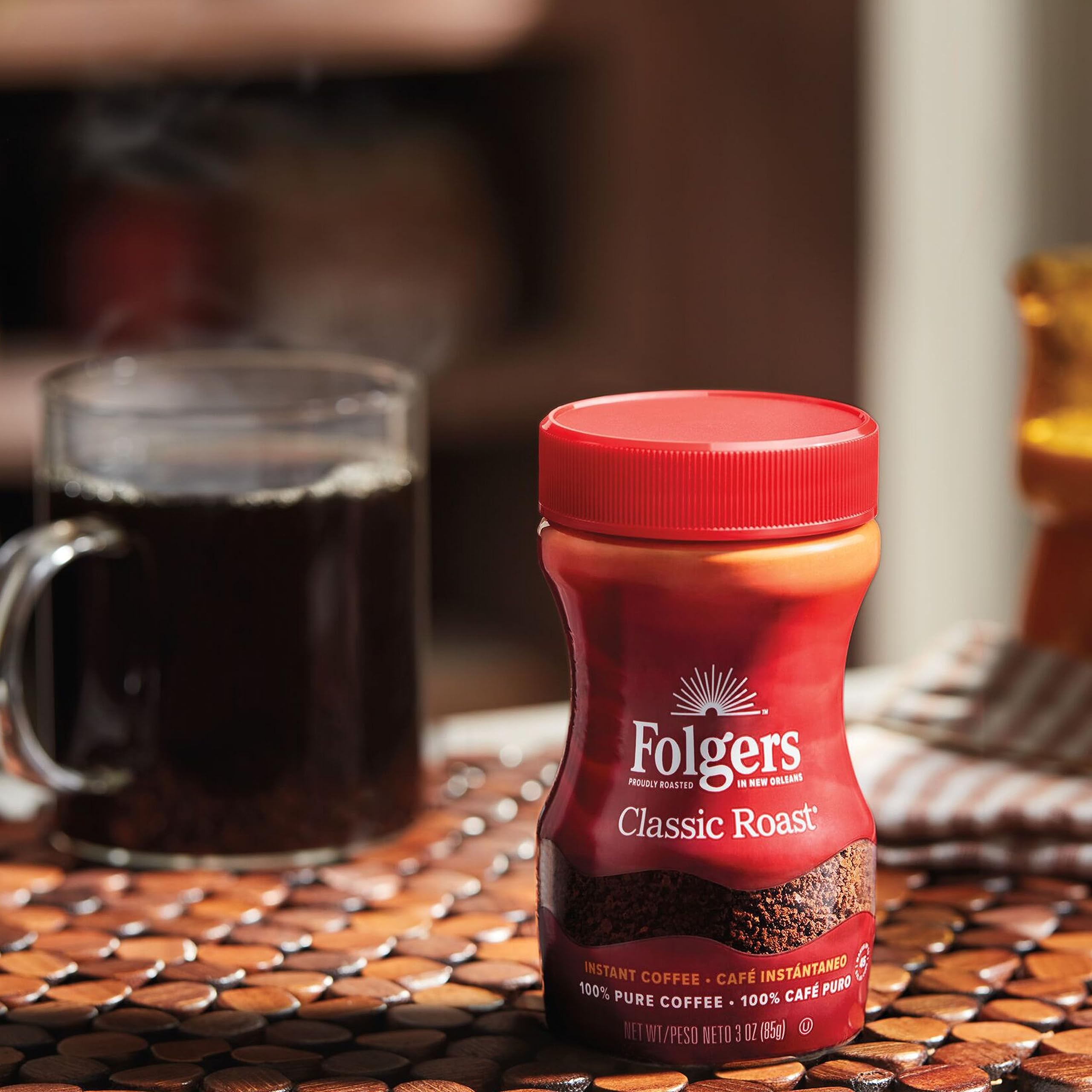 Folgers Classic Roast Instant Coffee, 12 oz Jar (Pack of 6)