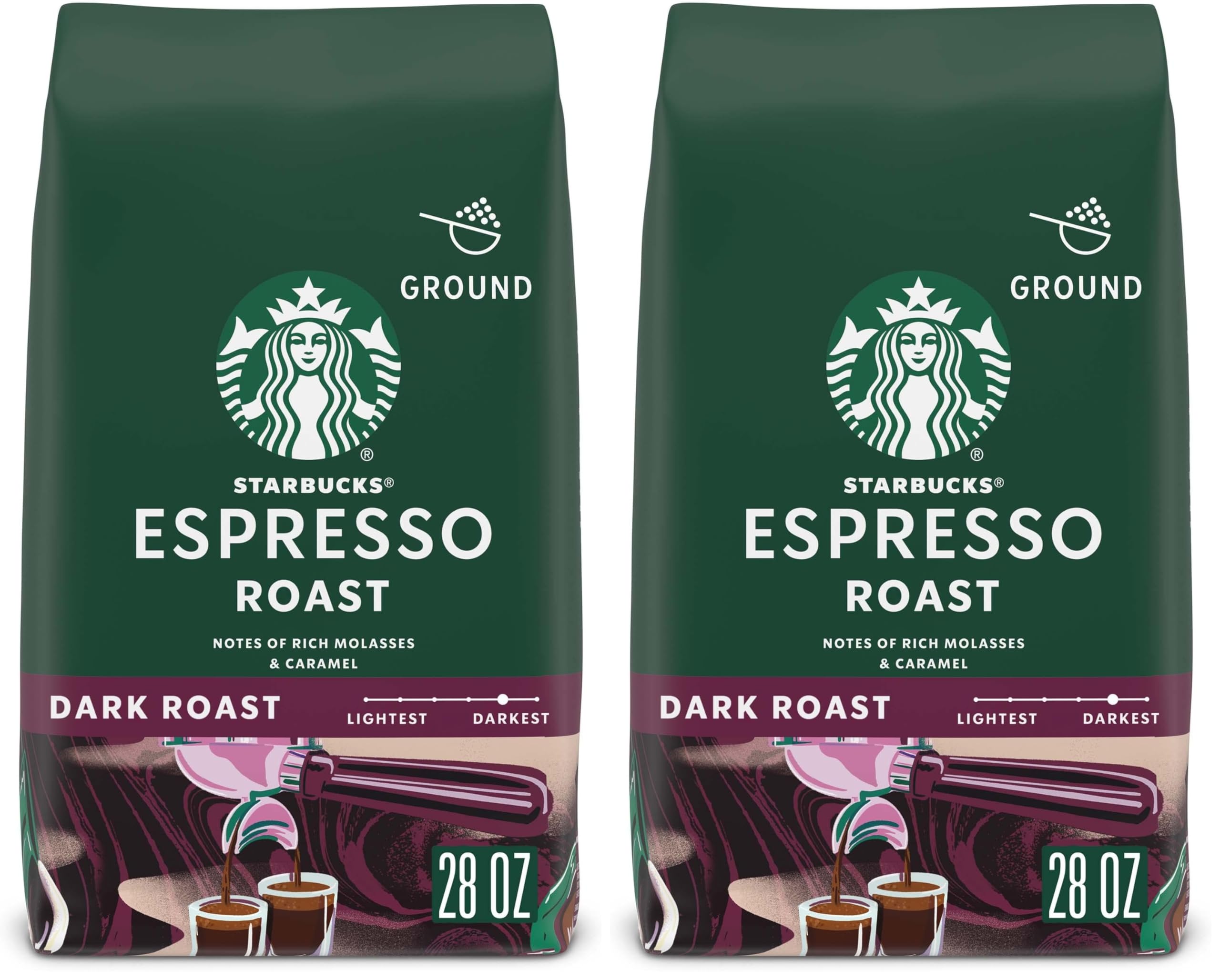 Starbucks Ground Coffee, Dark Roast Coffee, Espresso Roast, 100% Arabica, 1 bag (28 oz)