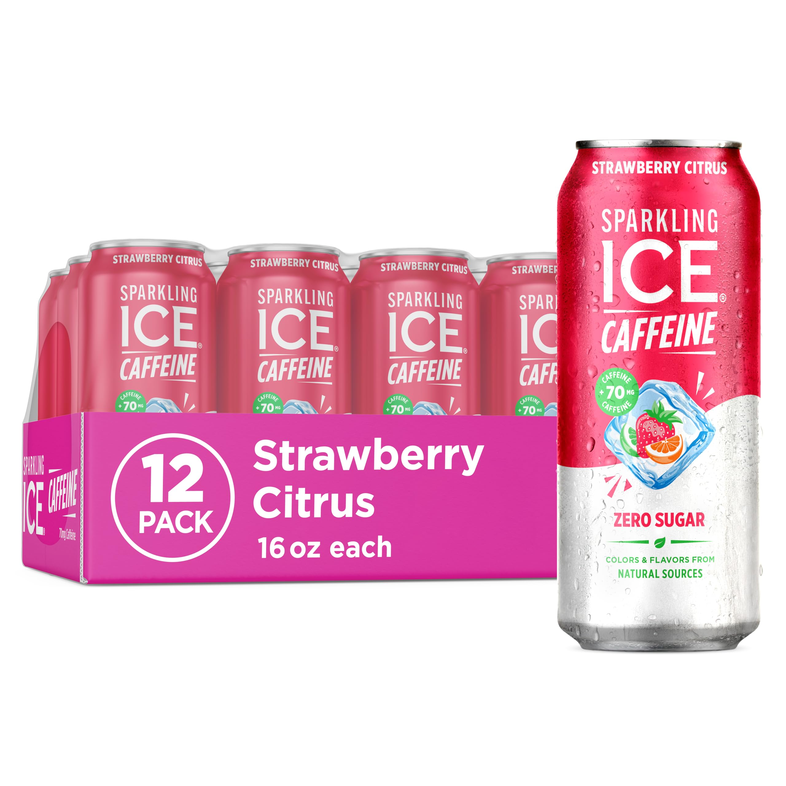 Sparkling Ice +Caffeine Sparkling Water, with Antioxidants and Vitamins, Zero Sugar, 16 fl oz Cans (Pack of 12)