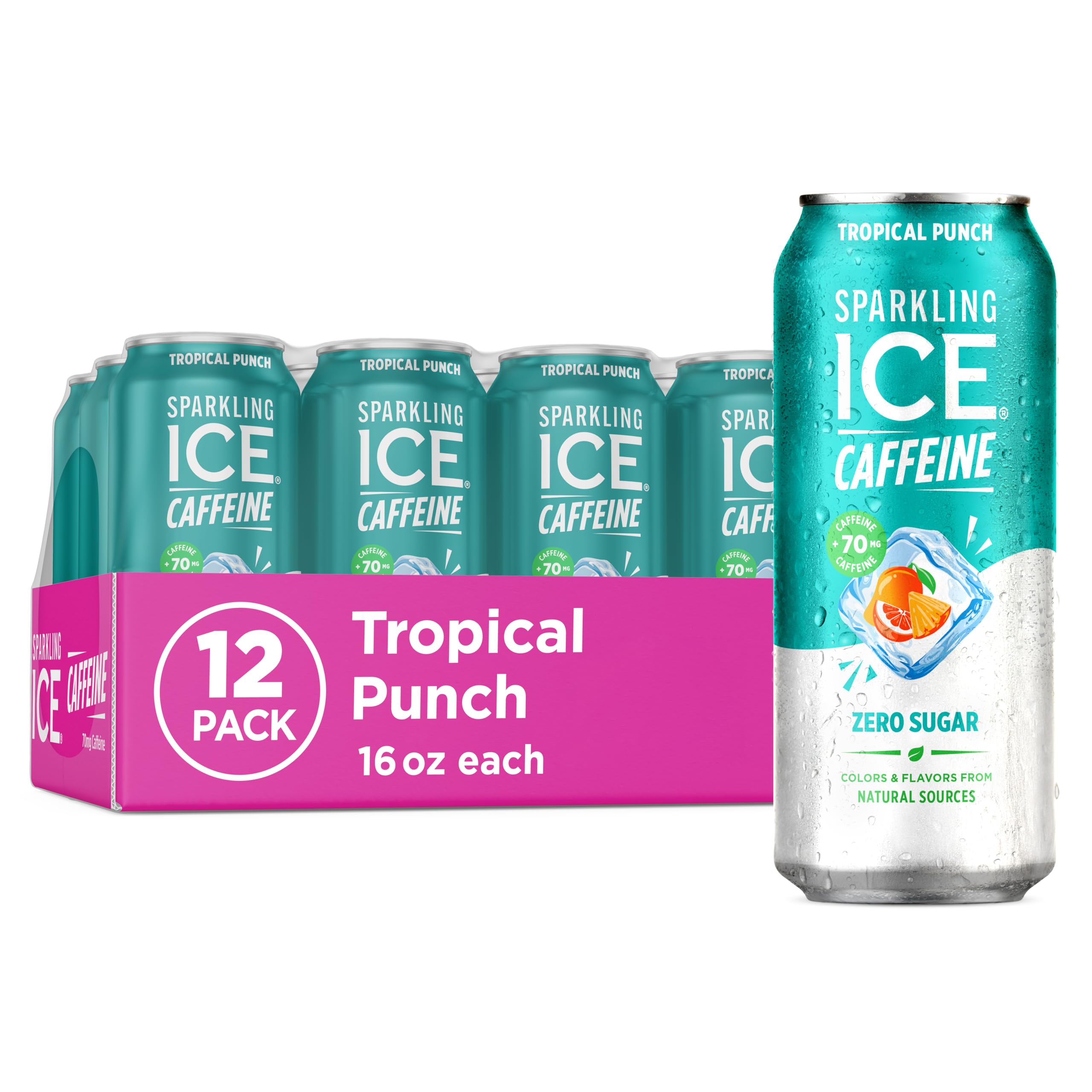 Sparkling Ice +Caffeine Sparkling Water, with Antioxidants and Vitamins, Zero Sugar, 16 fl oz Cans (Pack of 12)