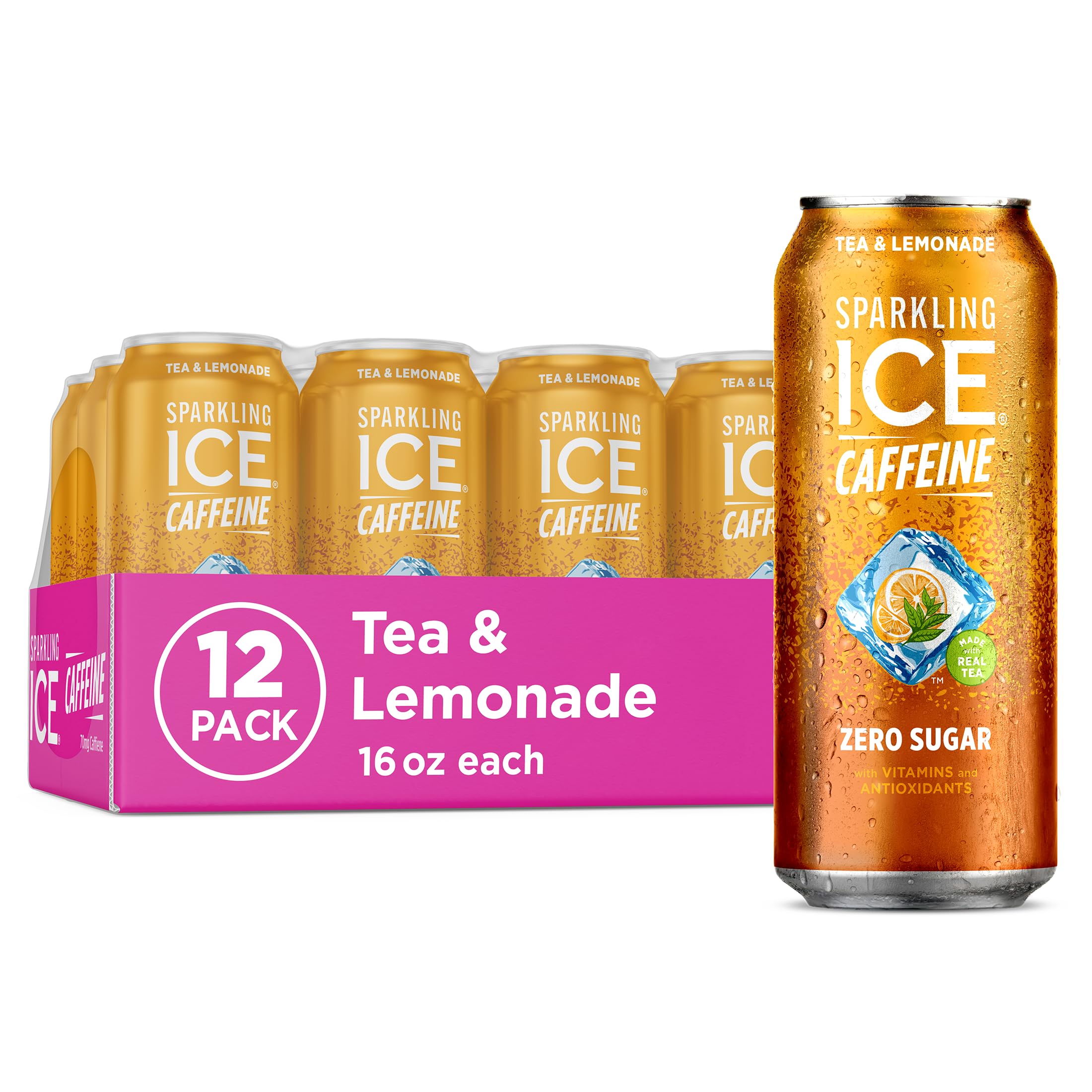 Sparkling Ice +Caffeine Sparkling Water, with Antioxidants and Vitamins, Zero Sugar, 16 fl oz Cans (Pack of 12)