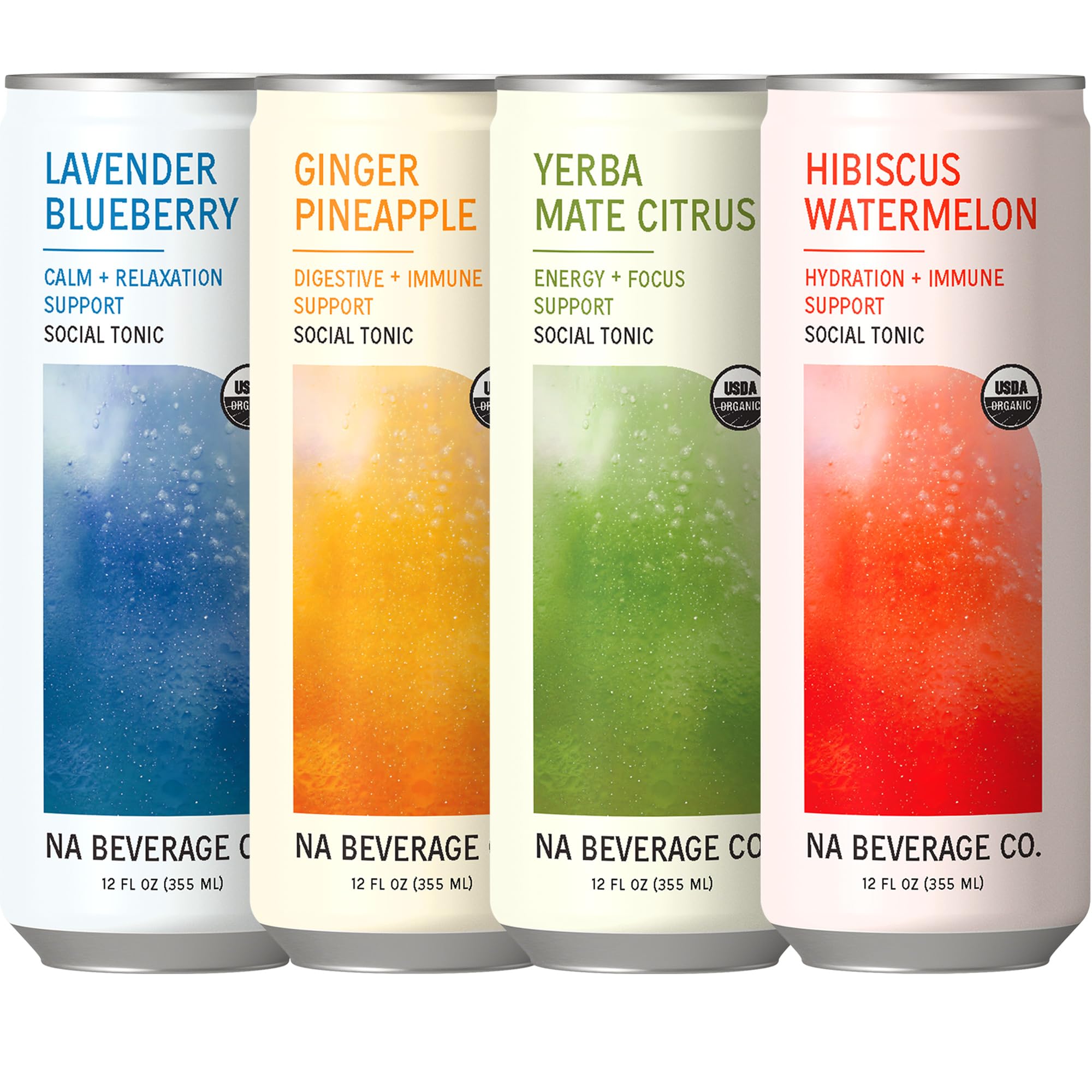 NA Beverage Social Tonic, Non-Alcoholic Functional Mocktails with Ashwagandha, Mushrooms and Magnesium for Calming, Lavender Blueberry, 12oz Cans (12 Pack)