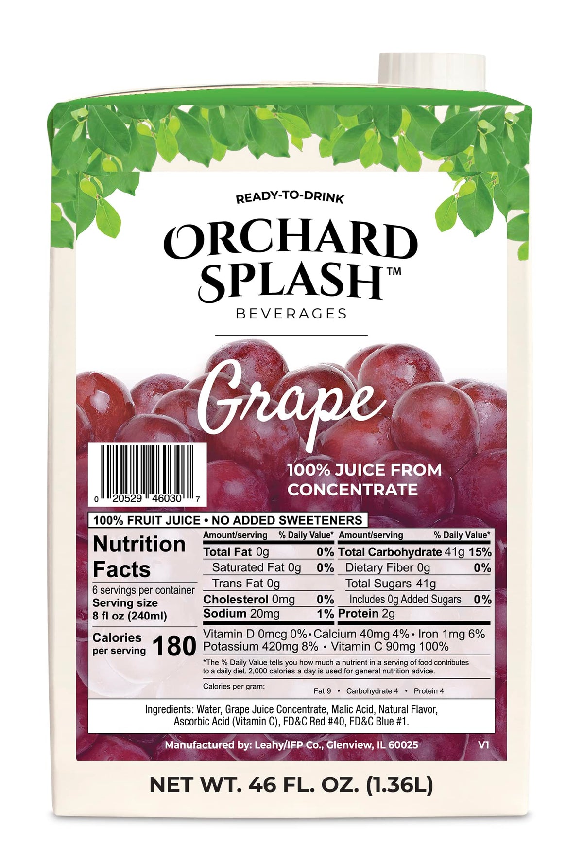 Orchard Splash 100% Grape Juice, 46 oz, 12-Pack