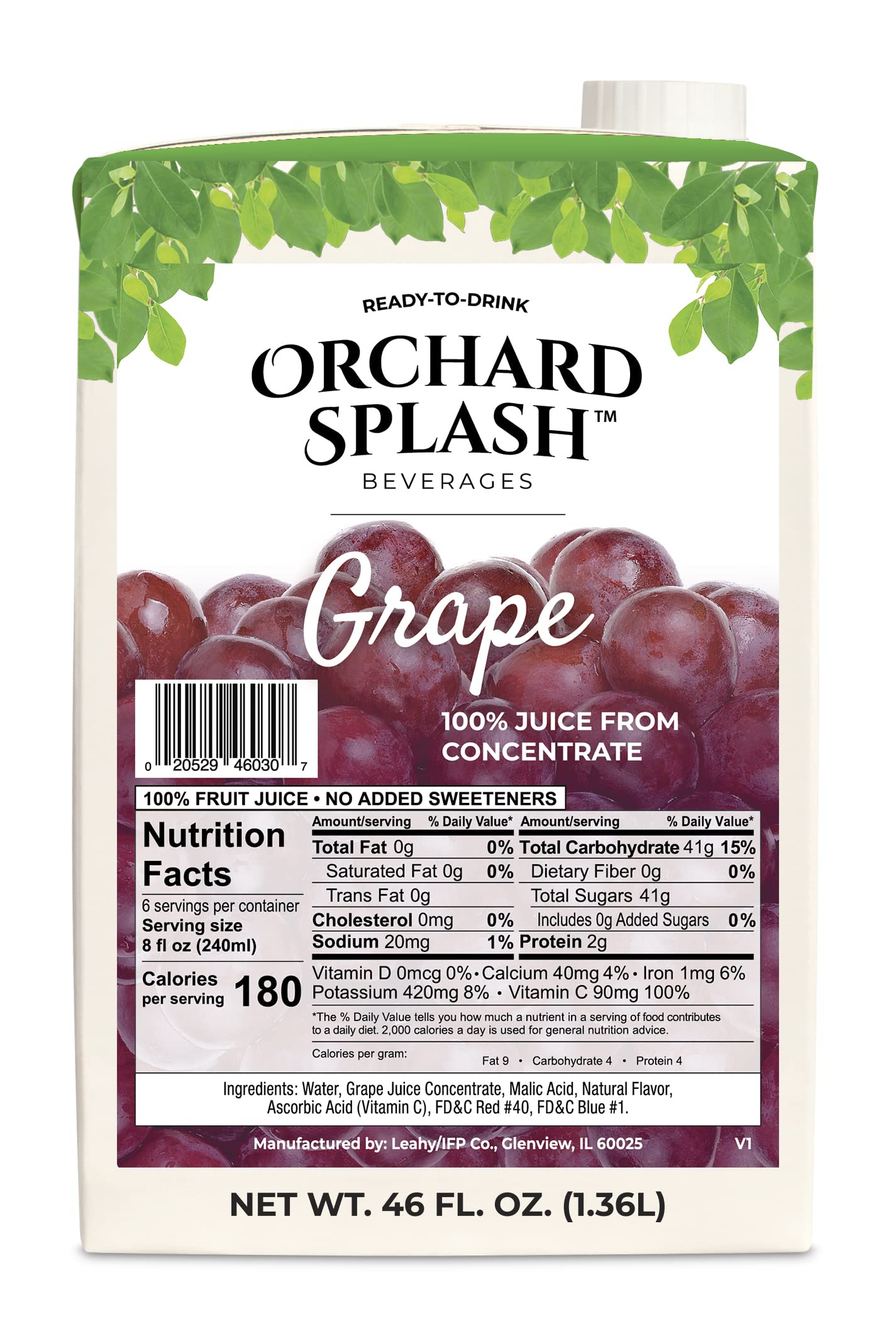 Orchard Splash 100% Grape Juice, 46 oz, 12-Pack