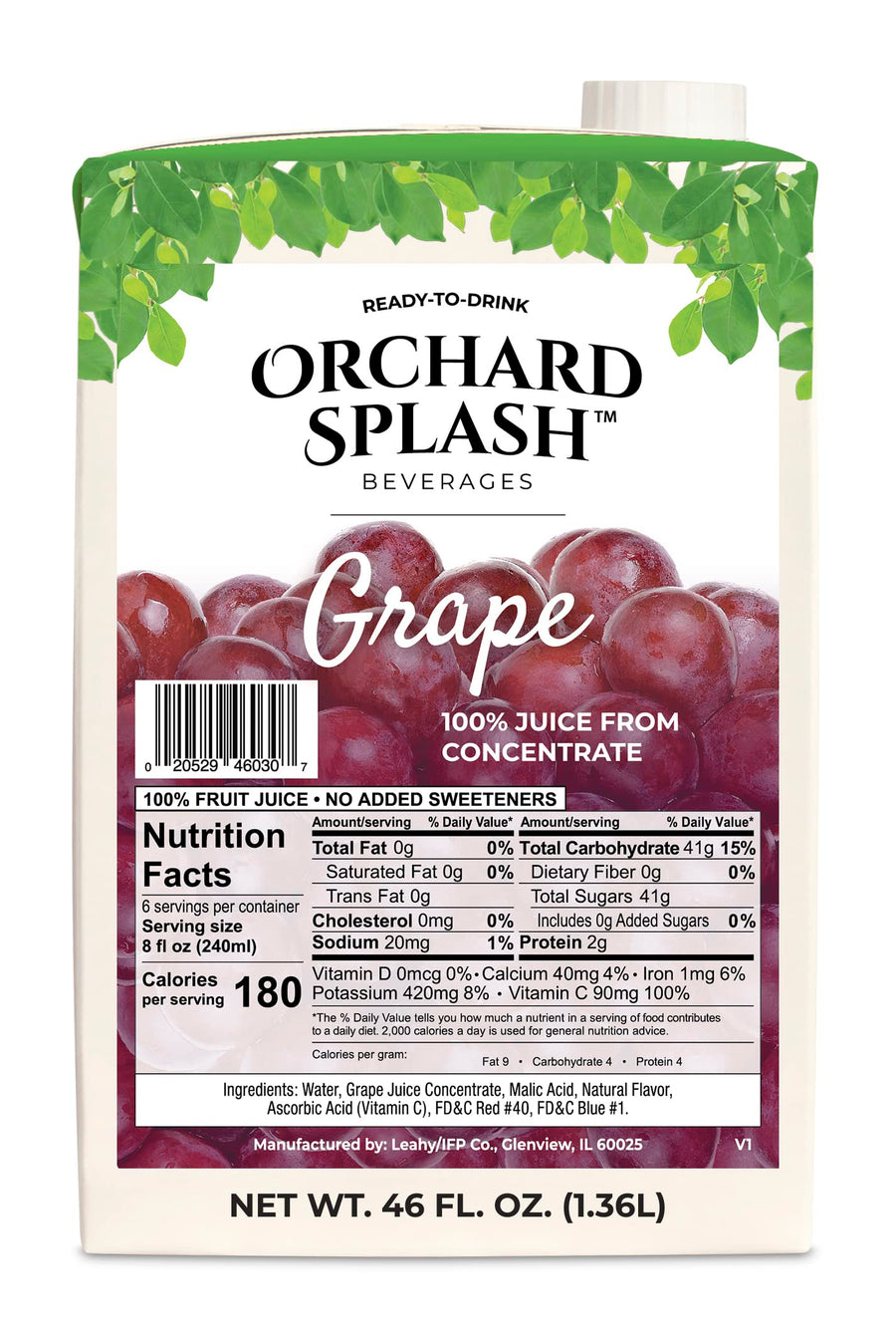 Orchard Splash 100% Grape Juice, 46 oz, 12-Pack