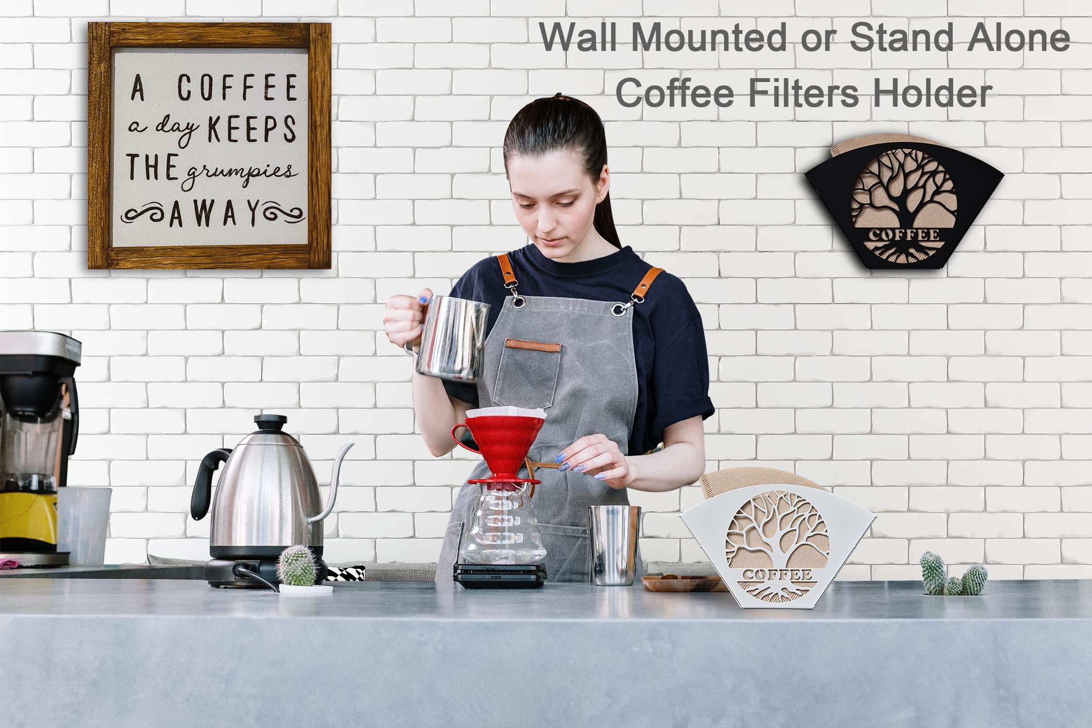 Stylish Coffee Filter Holder with Iron Fan Shape Evenly Spread out Filters, Coffee Filter Rack with Tree of Life Decor Upgrade Your Coffee Enjoyment, Perfect for Home or Office Use