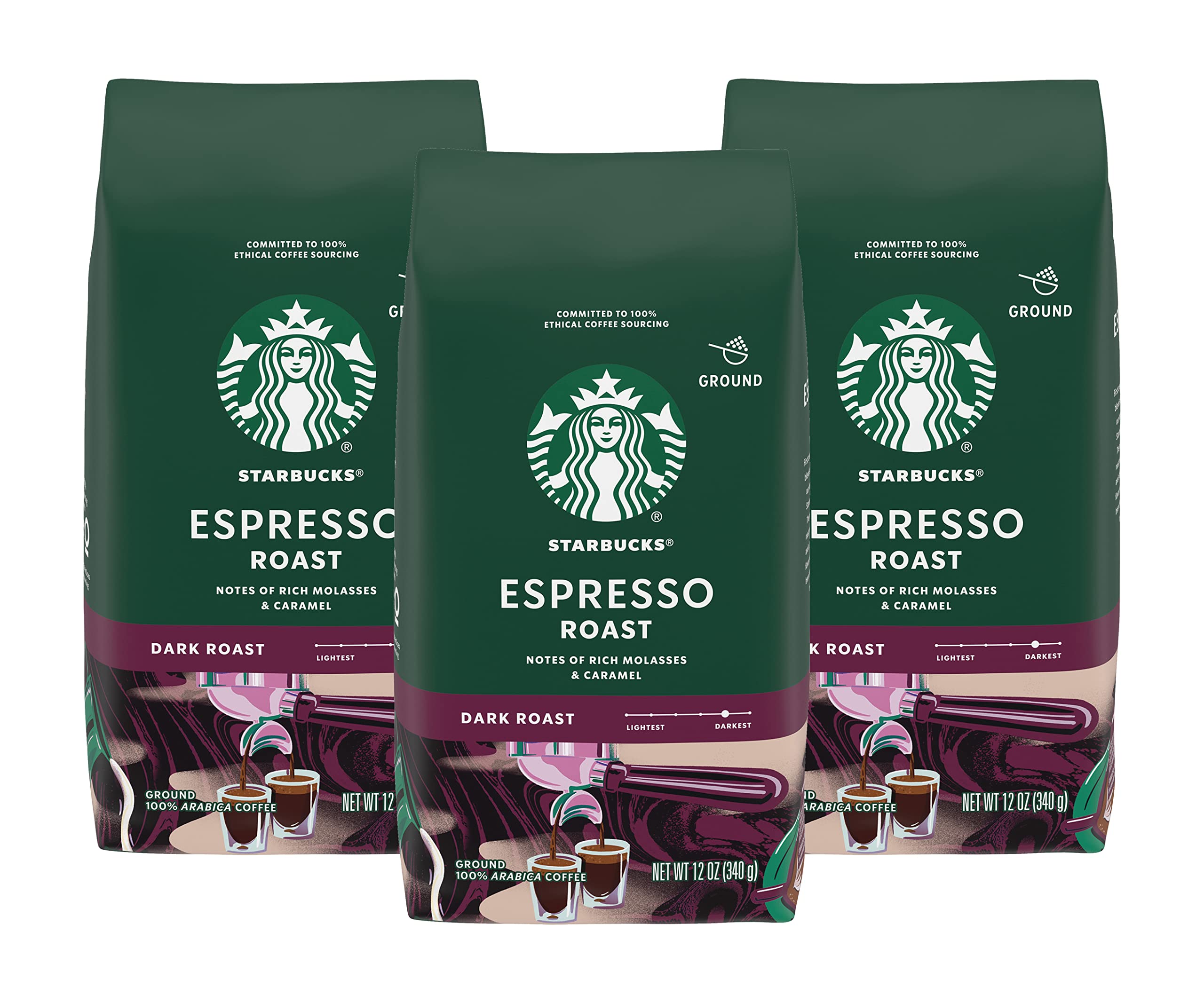 Starbucks Ground Coffee, Dark Roast Coffee, Espresso Roast, 100% Arabica, 1 bag (28 oz)