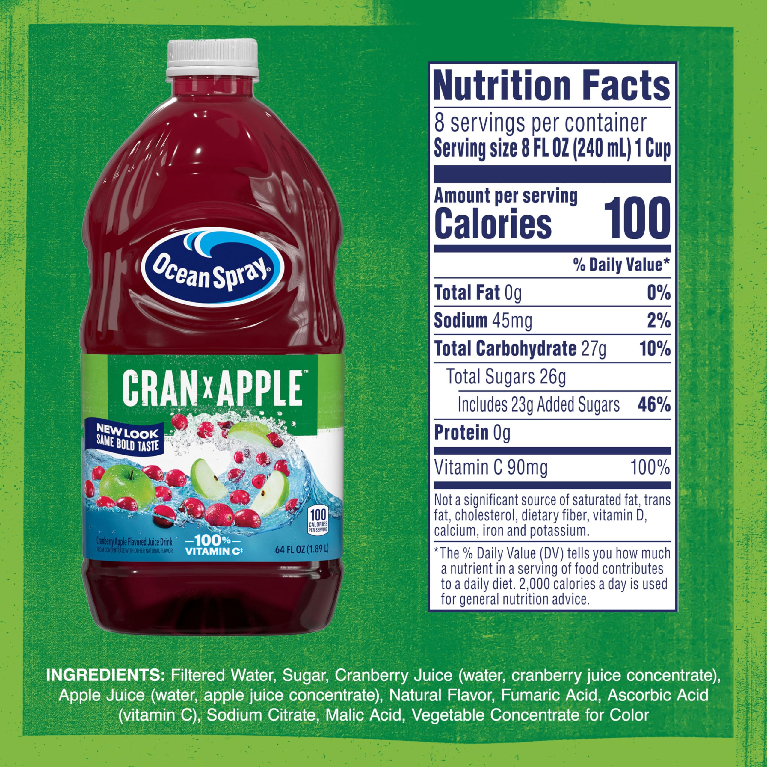 Ocean Spray® Cranberry Juice Cocktail with Calcium, 64 Fl Oz Bottle (Pack of 8)
