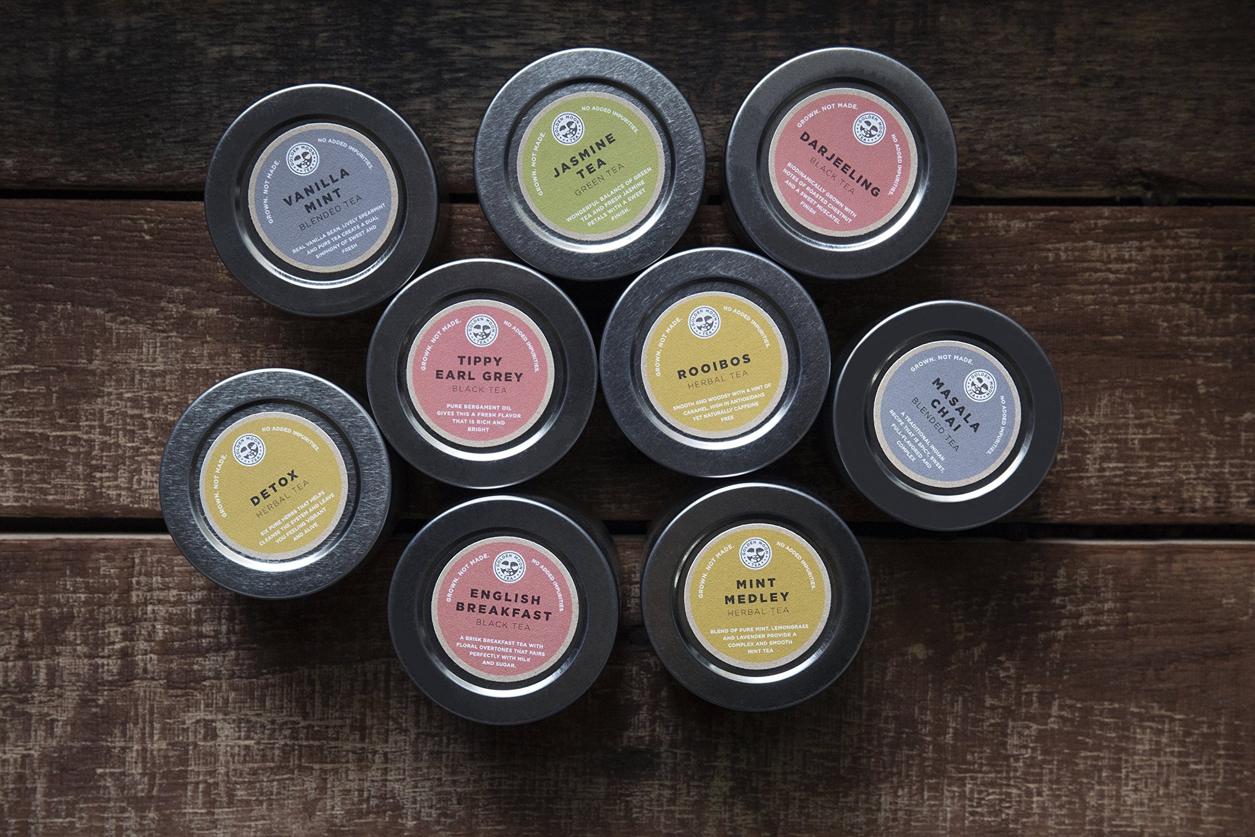 Golden Moon Tea LOOSE LEAF TEA SAMPLER - 9 Variety Pack - Organic Tea Sampler Gift Set - Black Tea, Green Tea, White Tea, Herbal Tea