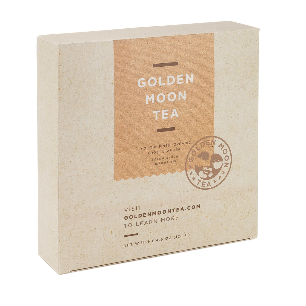 Golden Moon Tea LOOSE LEAF TEA SAMPLER - 9 Variety Pack - Organic Tea Sampler Gift Set - Black Tea, Green Tea, White Tea, Herbal Tea