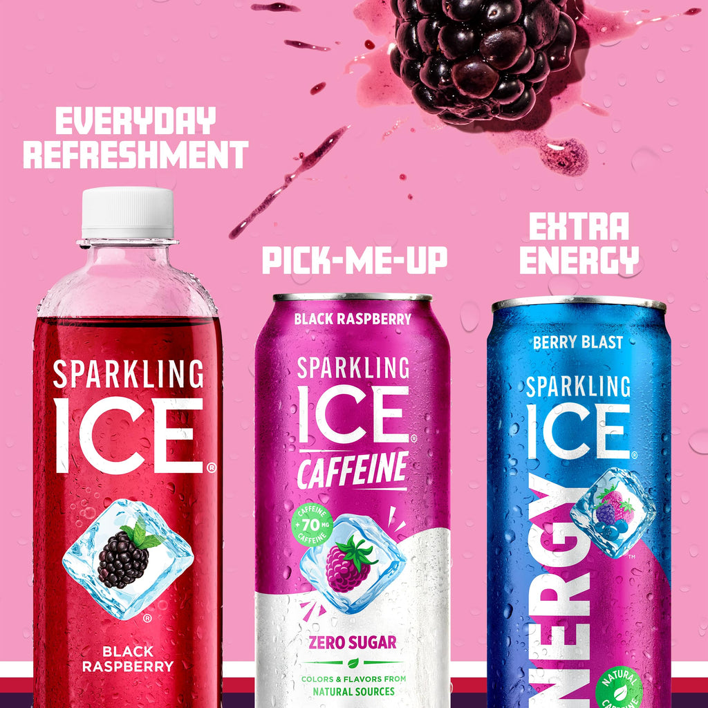 Sparkling Ice +Caffeine Sparkling Water, with Antioxidants and Vitamins, Zero Sugar, 16 fl oz Cans (Pack of 12)