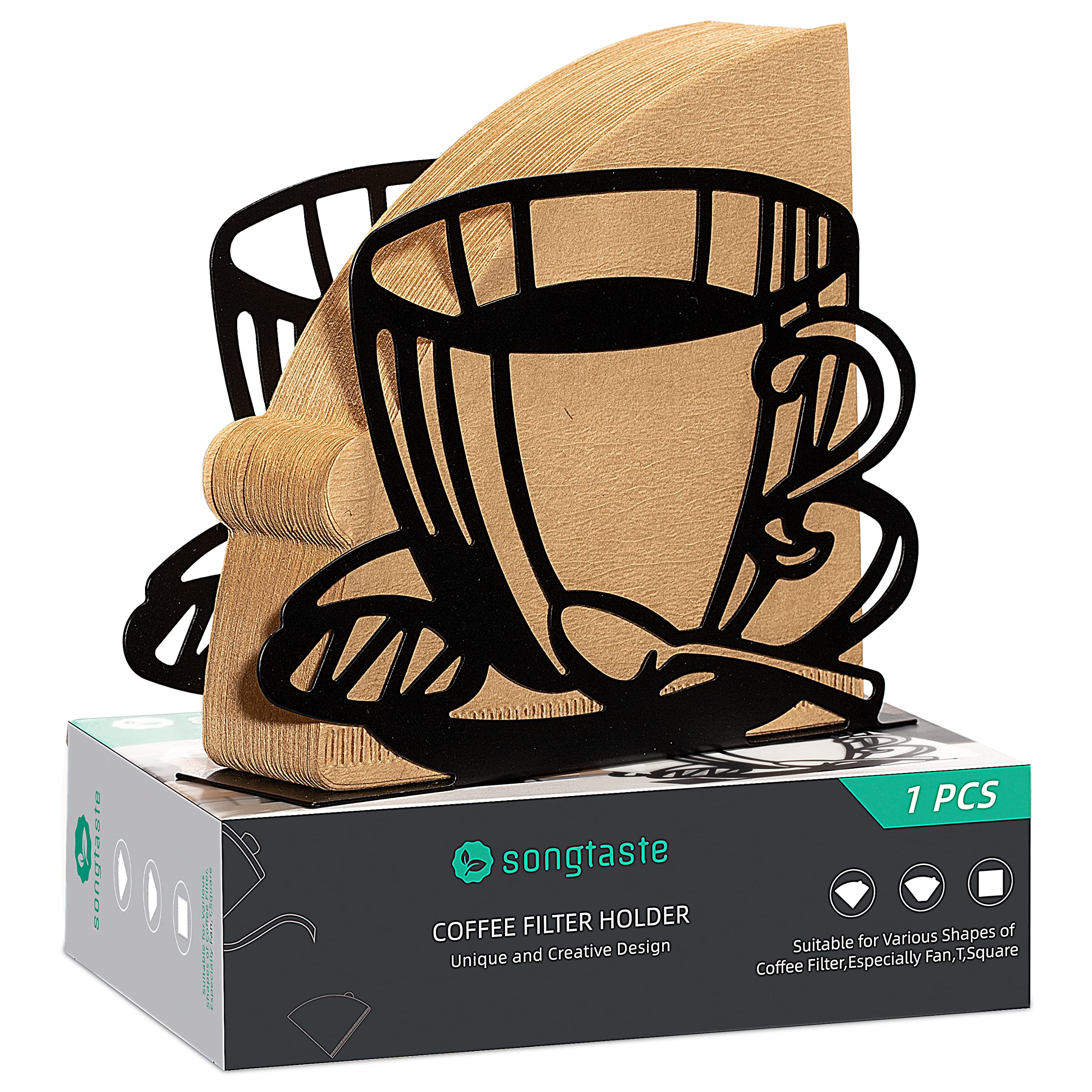 Coffee Filter Holder,Coffee Paper Storage Rack Coffee Filter Paper Container Stand for Fan-shaped,T- shaped,Square-shaped Over Paper Filters,Good for Home Kitchen Restaurant Picnic Party wedding etc